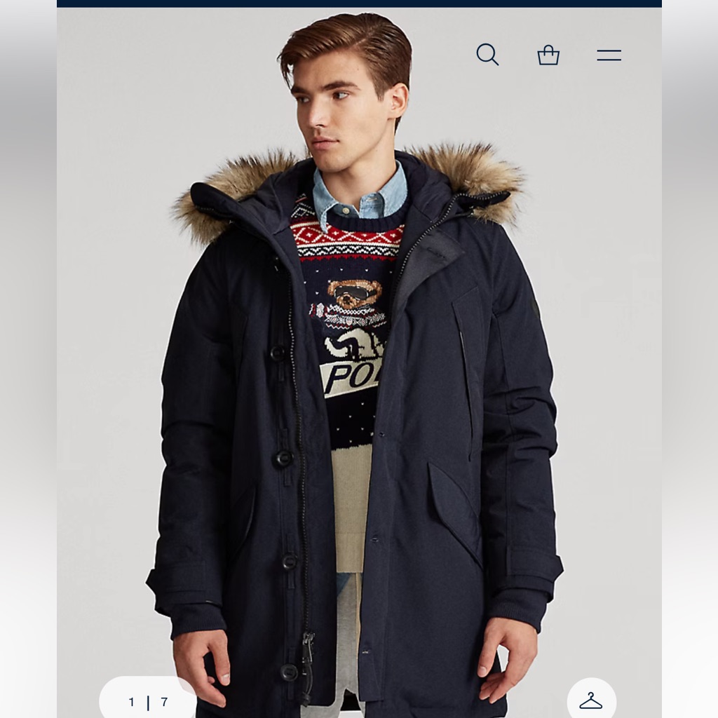 Nwt- Ralph Lauren Men's Dark Blue Puffer Coat With Faux Fur Hood